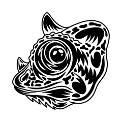 Chameleon face. Design element for poster, card, banner.