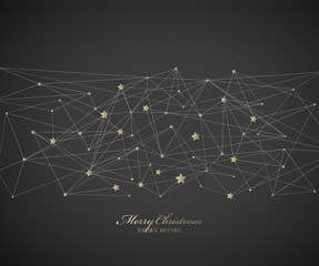 Abstract background with Christmas star and Merry Christmas text with many snowflakes - gold version