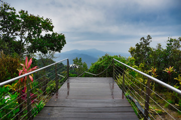 Panoramic landscape view of Langkawi Island from he top of Gunung Mat Chincang Mountain