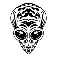 Alien face. Design element for poster, card, banner.