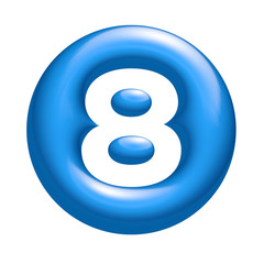 Blue 3d button with white number eight
