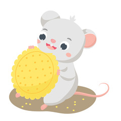 Cartoon mouse. Little Cute rat eat cookie.