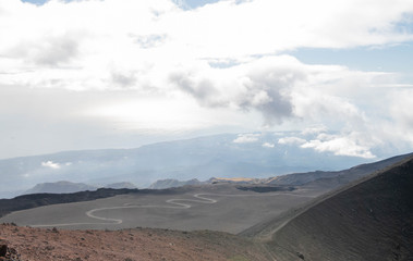 Fototapeta na wymiar Landscape of Mount Etna with Black and Gray Rocky Surface