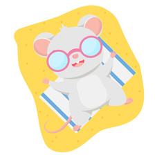 Cartoon mouse on beach. Little Cute wearing sunglasses
