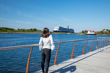 Girl dreaming on a cruise in Brønnøysund Nordland county