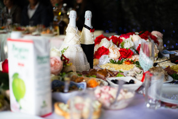 bride and groom with cake