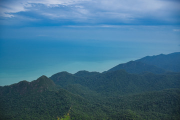 Fototapeta premium Panoramic landscape view of Langkawi Island from he top of Gunung Mat Chincang Mountain