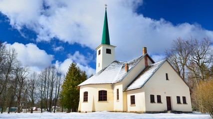 Country side Catholic church in winter