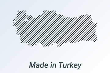 Made in Turkey, striped map in a black strip on a silver background