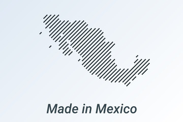 Made in Mexico, striped map in a black strip on a silver background