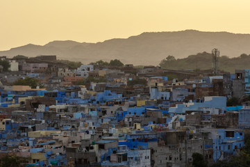Blue City of Jodhpur in India at sunset.