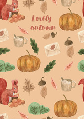 Cute autumn watercolor cards A6. Seasonal design for print, decoration. Isolated and high resolution.