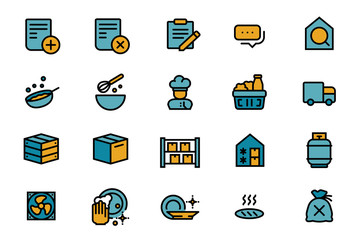 Controlling restaurant in purchases and cost. Back of the house operations. Line color icon.