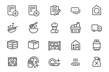 Controlling restaurant in purchases and cost. Back of the house operations. Line icon.