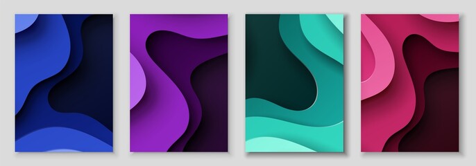 Vertical abstract banners with 3D with paper cut waves .Contrast colors. Vector design layout for presentations, flyers, posters
