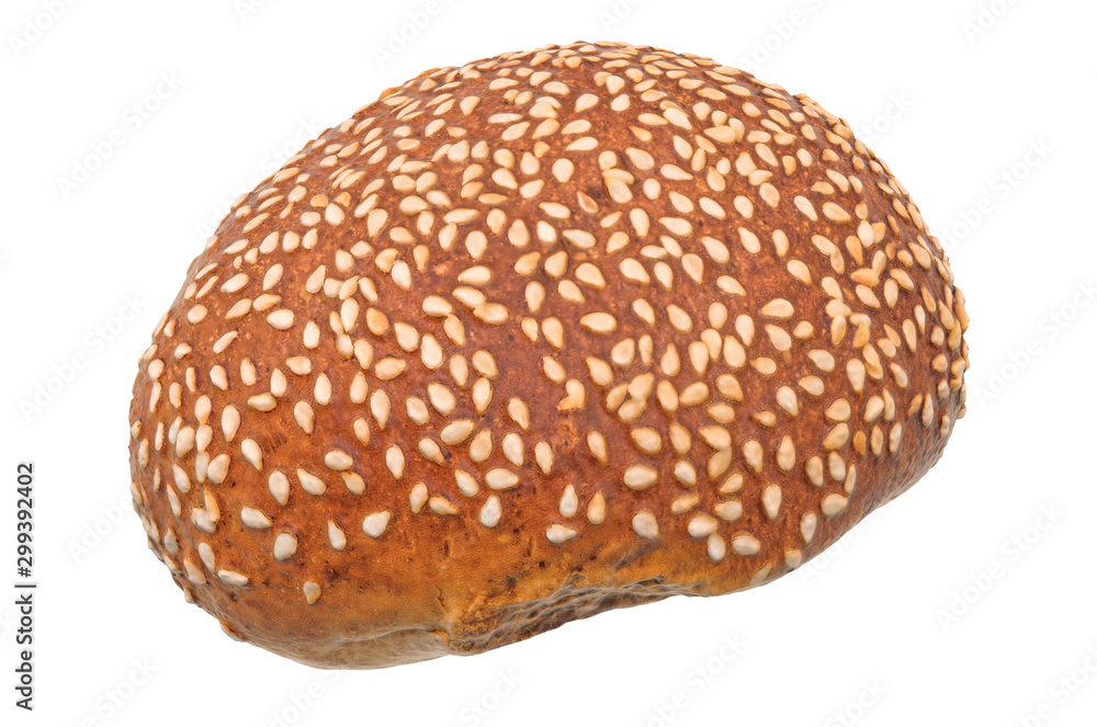 Poster rye bun with sesame or buckwheat bun 3d rendering with realistic texture