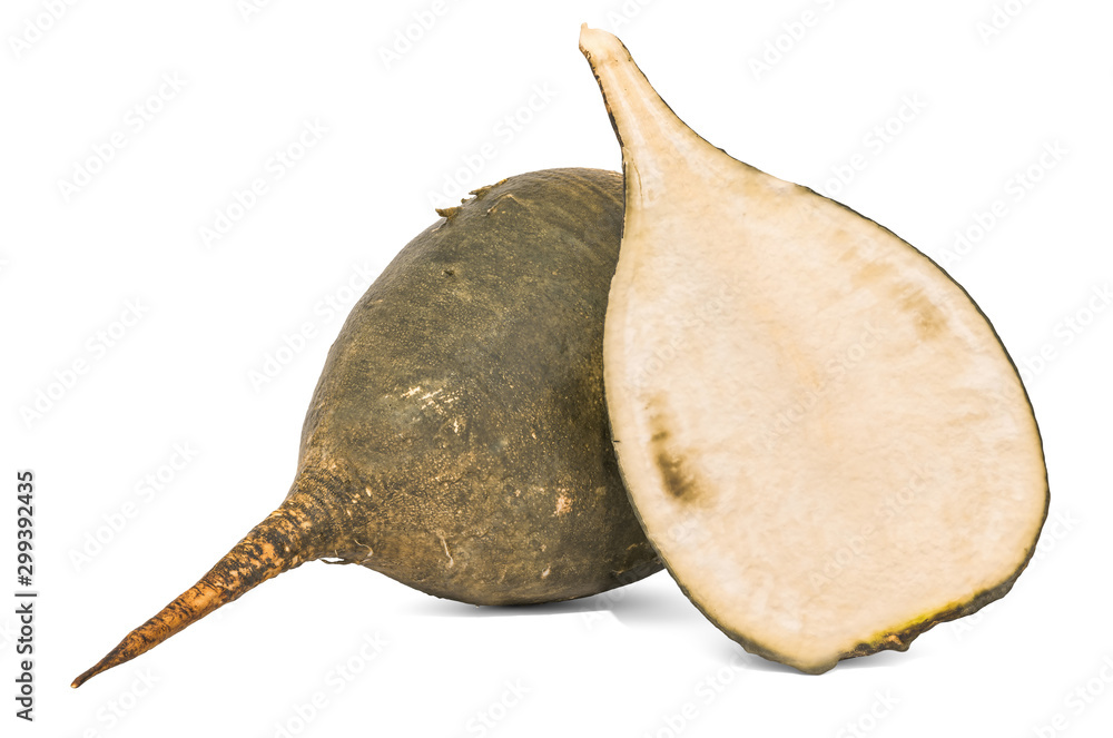 Poster black big radish 3d rendering with realistic texture