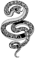 angry snake. Black and white tattoo style isolated vector illustration