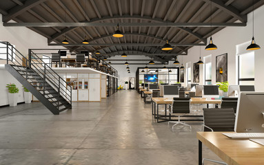 render of working space, office interior - obrazy, fototapety, plakaty