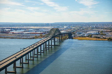 Obraz premium Aerial view to New York City Skyline from helicopter.