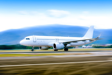 Commercial modern white airplane with nice sky,Happy journey and holidays concept. Aviation and transportation.