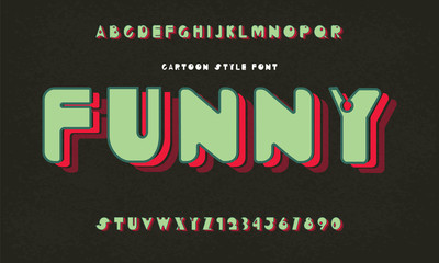 Obraz premium 'Funny' Retro Styled Funny 3D Hand Drawn Alphabet. Original Illustrative Typeface. Letters, Numbers and Symbols. Vector Illustration.