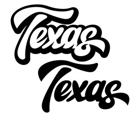 Calligraphic inscription of american state Texas. Vector illustration. Lettering