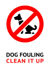 No dog fouling sign, modern trendy label for city