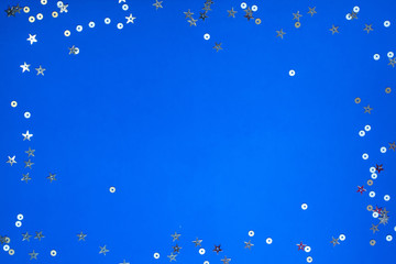 Christmas holiday background for text with silver stars. Christmas concept. New Year concept. Background, texture