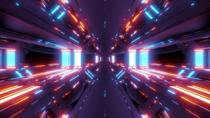 futuristic sci-fi hangar tunnel corridor with glowing lights 3d illustration wallpaper background