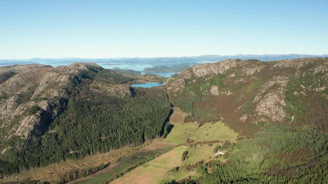 Beautiful Norwegian Landscape Aerial. Dalsnuten Mountain and Hiking Trail With Overview on Fjord on Horizon