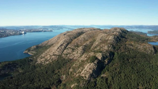 Scenic Fjord Landscape Aerial Norway. View on Grandsfjord Over Dalsnuten Mountain With Overview on Coastal Cities