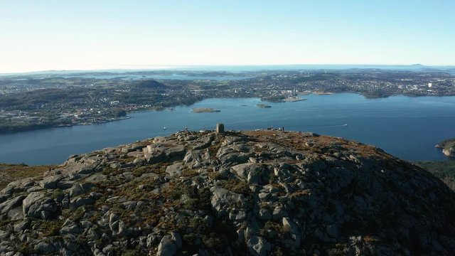 Orbit Aerial Around Dalsnuten Peak, Sandnes, Rogaland Norway With Stunning View on Grandsfjord and Coastal Cities