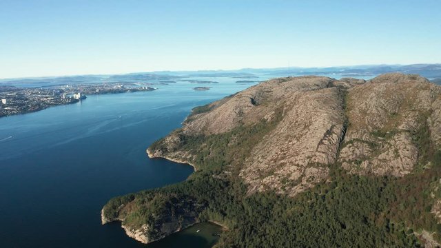 Dalsnuten Mountain, Popular Hiking Trail at Coast of Grandsfjorden, Rogaland Norway. Orbit Aerial of Norwegian Landscape