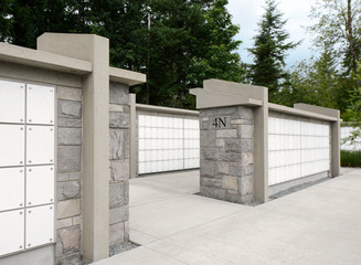 Emtpy veteran columbarium memorial wall at cemetery