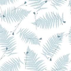 Seamless vector pattern with fern leaves and flowers