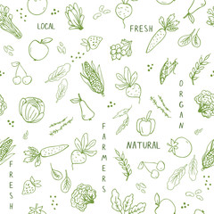 Seamless pattern with hand drawn vegetables.
