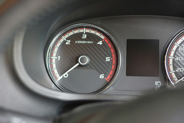 Close-up Of The Car Dashboard, New Model Of The Automobile In The Digital System.