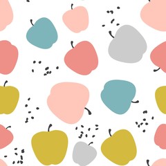 Seamless scandinavian pattern with pastel colored apples. Nordic design