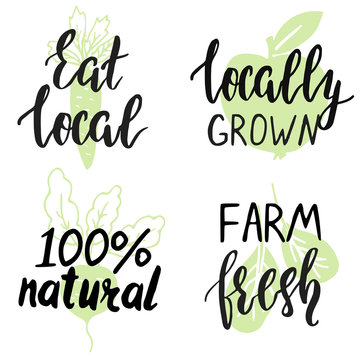 Set of hand drawn logos for local, natural product design.