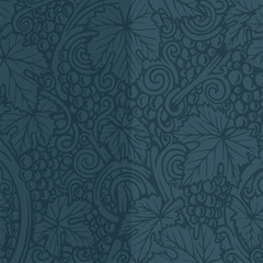 Vineyard. Vineyard engraving style drawing background and pattern. Grape, vine and leafs hand drawn vector illustration. Part of set.