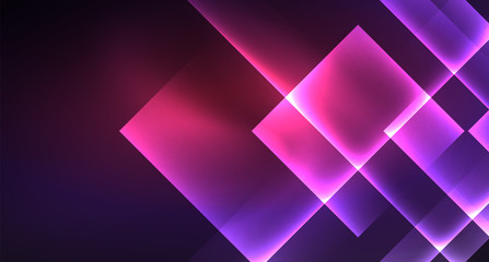 Fototapeta premium Neon shiny color squares on black, modern template