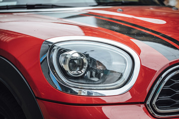 Car Headlight lamp in close up. Modern transport