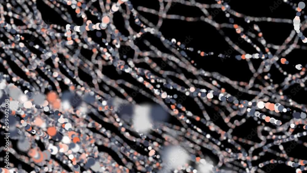 Poster endless amount of bokeh rows flowing chaotically on black background, seamless loop. animation. beau