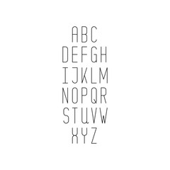Simple minimalistic thin line font with uppercase letters and numbers. Linear typeface. Vector illustration.