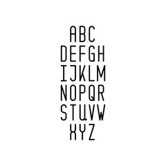 Simple minimalistic thin line font with uppercase letters and numbers. Linear typeface. Vector illustration.