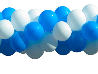 bunch of Blue and white party balloons isolated over white