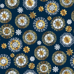 Winter star and snowflake elegant seamless pattern