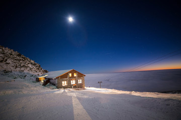 Kamenna Chata - Chopok, Nizke Tatry, Cottage on the top of a mountain, Above the clouds in winter