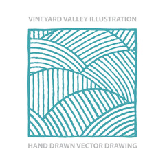 Vineyard. Sunny valley. Vineyard abstract hand drawn vector illustration.  Part of set. 
